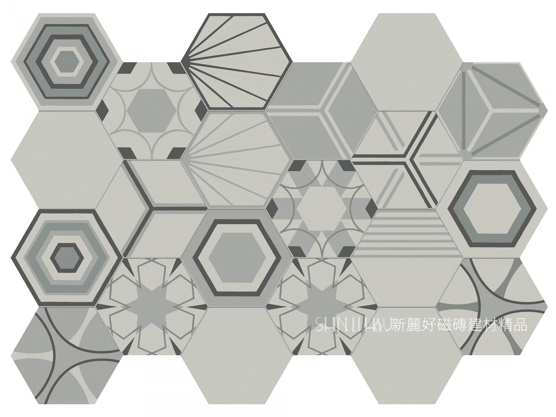 六角磚-灰色混花-麗卡茲幾何花磚B1110STMG119424910(17種隨機)