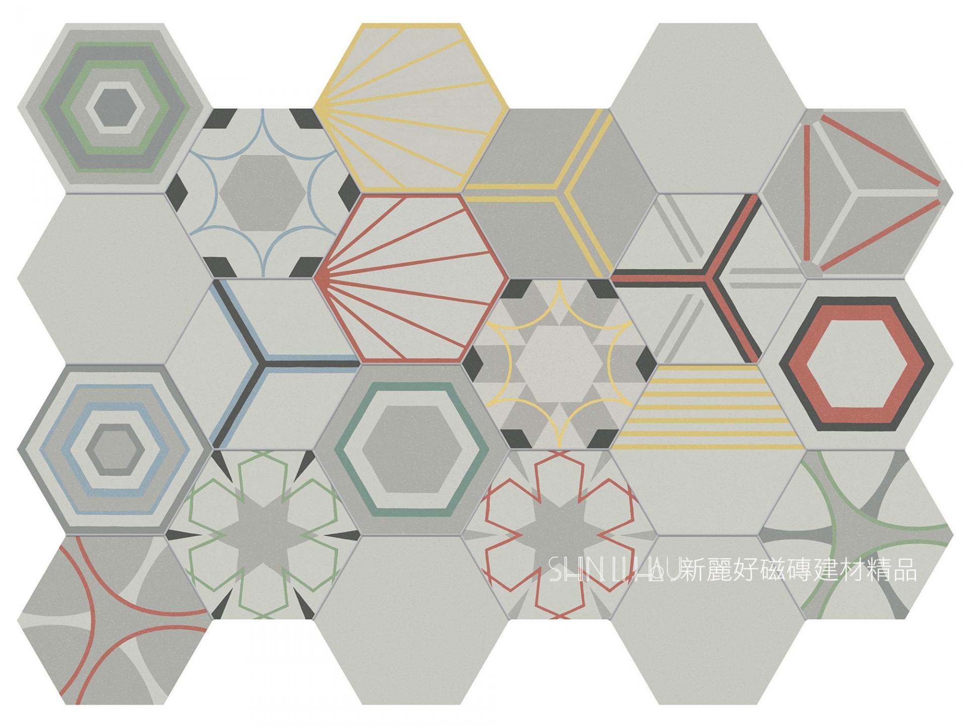 六角磚-灰色混花-麗卡茲幾何花磚B1110STMG119424910(17種隨機)