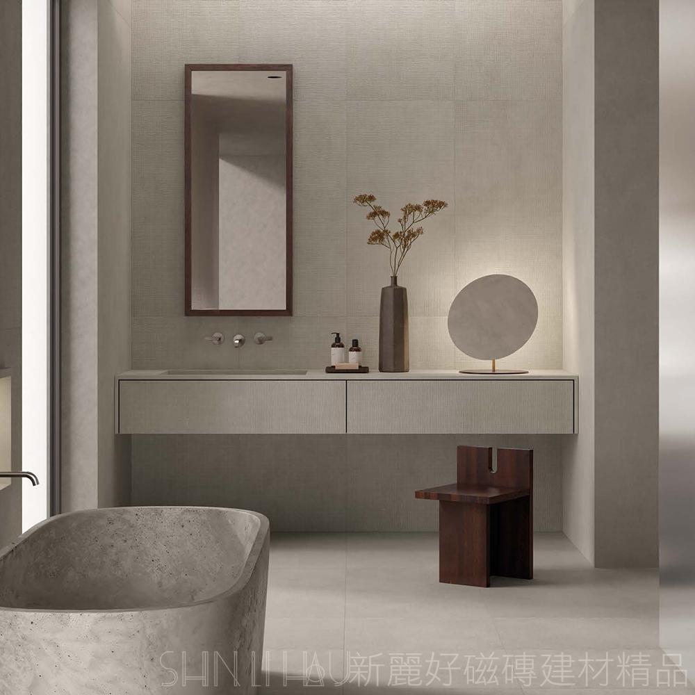 本質水泥 霧石白｜60x120 義式水泥紋｜霧面質感｜大器灰階｜客廳/大廳/電視牆詳樣式圖