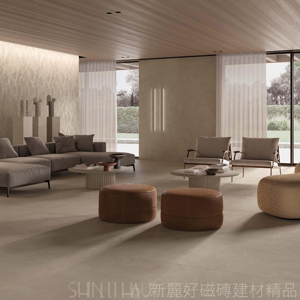 本質水泥 煙暖灰｜60x120 義式水泥紋｜霧面質感｜大器灰階｜客廳/大廳/電視牆詳樣式圖